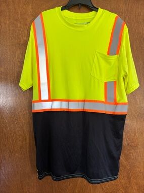 Hi-Vis Neon Yellow & Black Short Sleeve Safety Tee with Reflective Stripes